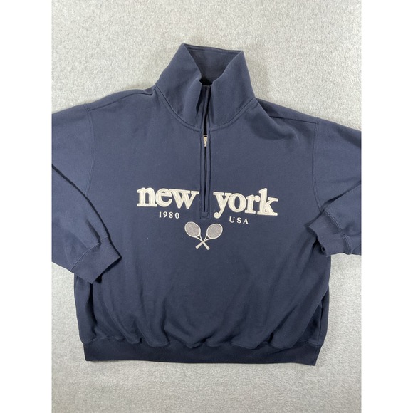 Hollister Tops - Hollister New York 1980 USA Tennis Quarter Zip Navy Blue Womens L 1390
